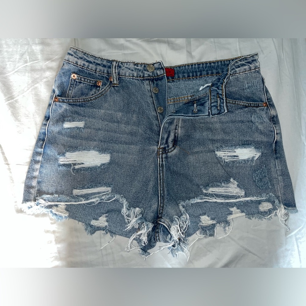 High-Waisted Distressed Jean Shorts